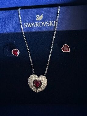 Swarovski Red Heart Crystal Necklace & Earring Set